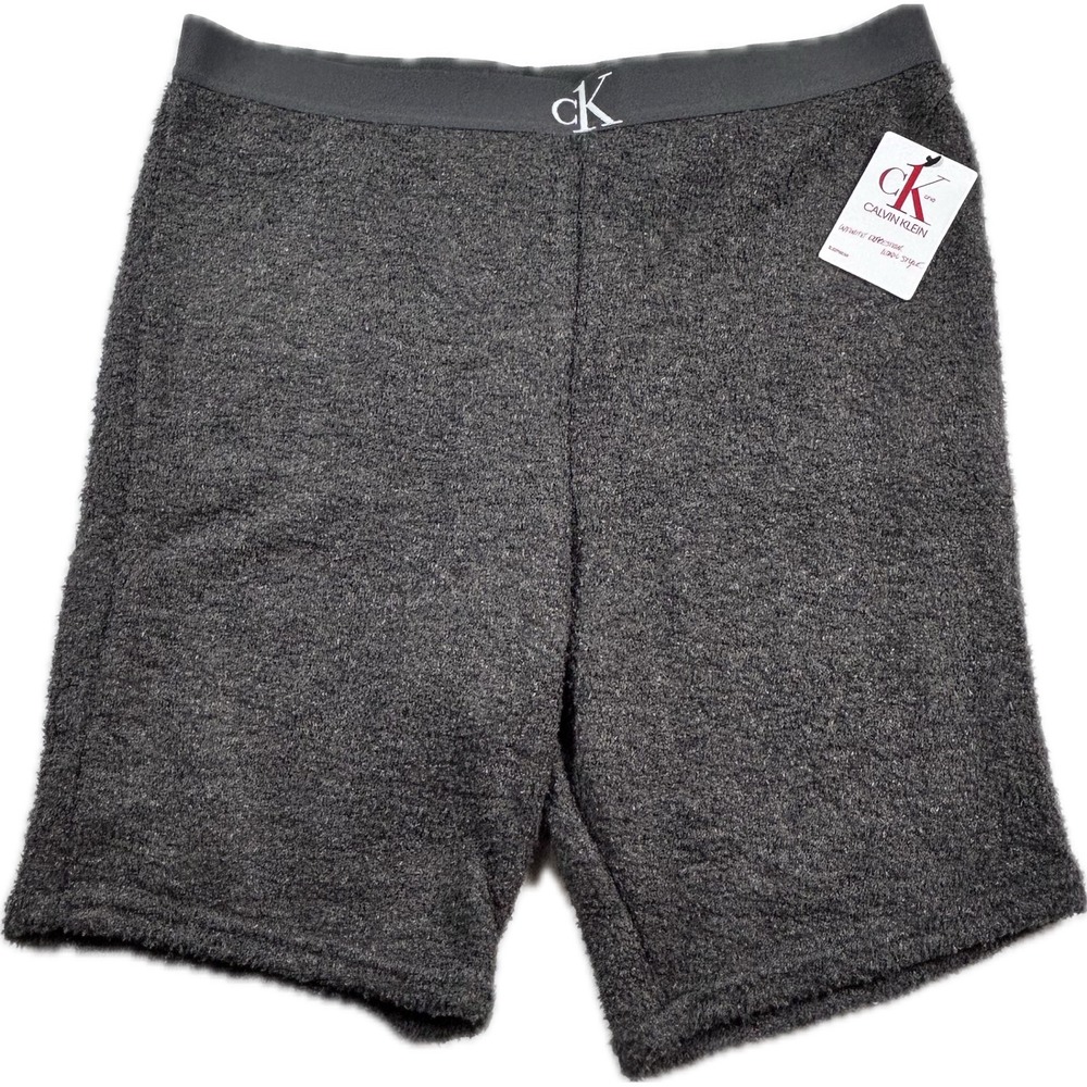 Calvin Klein CK One Sleepwear Shorts Women L Gray Fuzzy Plush Lounge NWT